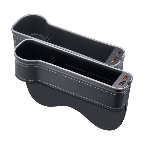 1pcs New Car Crevice Storage Box with 2 USB Charger Colorful LED Seat Gap Slit Pocket Seat Organizer Card Phone Bottle Cups Holder