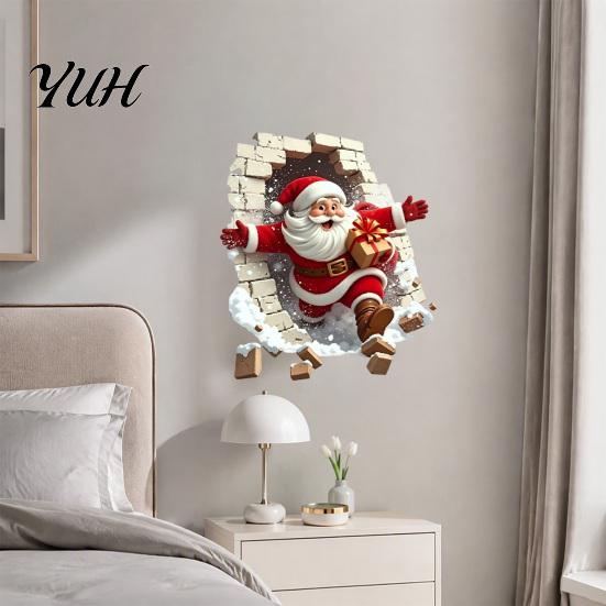 Decorative Wall Stickers Broken Santa Sticker, Christmas Claus Decoration Decal, Reusable Decals Removable Mural for Living Room Bedroom Holiday Party