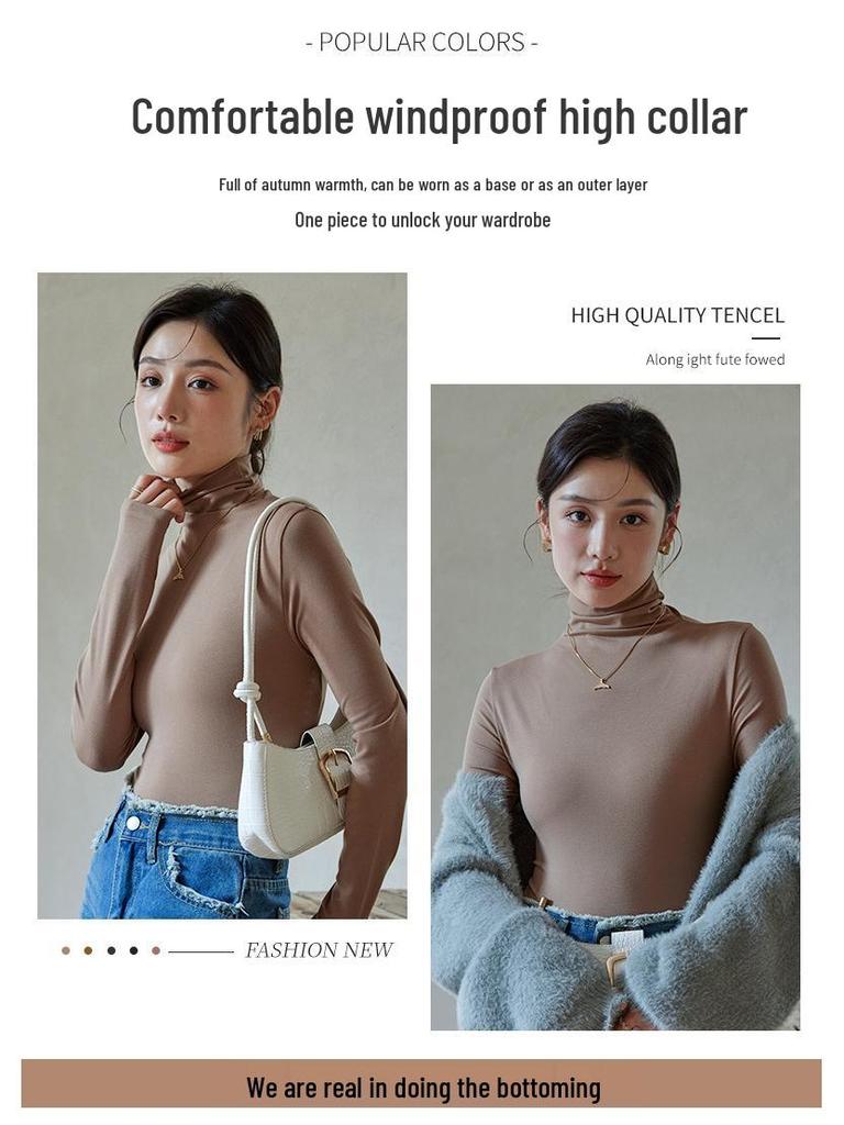 Women's 240g Modal High Collar Slim Fit Long Sleeve T-Shirt - 2025 Spring/Autumn Collection