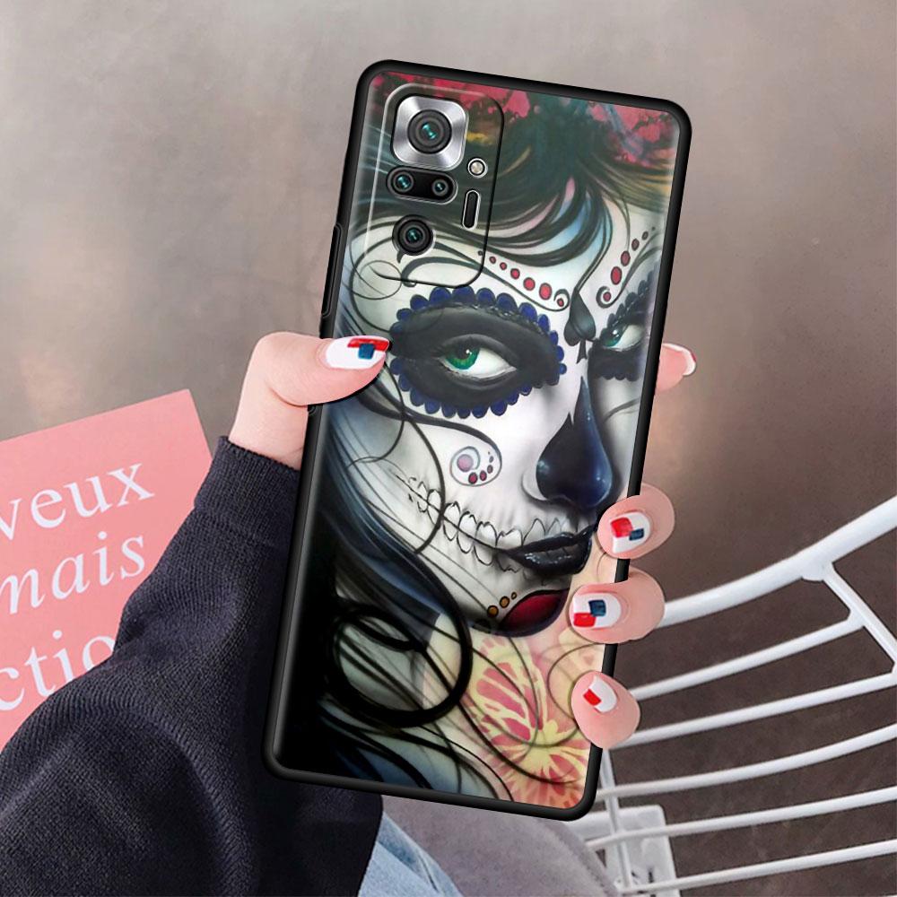 Fitted Soft Case For Xiaomi Redmi Note 9S 9 10 8 Pro 9A 13 12 12S 12C 10C 9i Capa Tpu Mexican Catrina Skull Girl Phone Cover