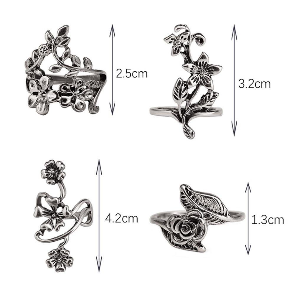 4 шт. женские винтажные стерео цветочные листья миди кольца на костяшки пальцев набор ювелирных изделий