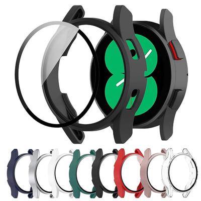 Закаленное стекло + чехол для ПК для Samsung Galaxy Watch 4 44 мм 40 мм, защитный чехол-бампер с полным покрытием
