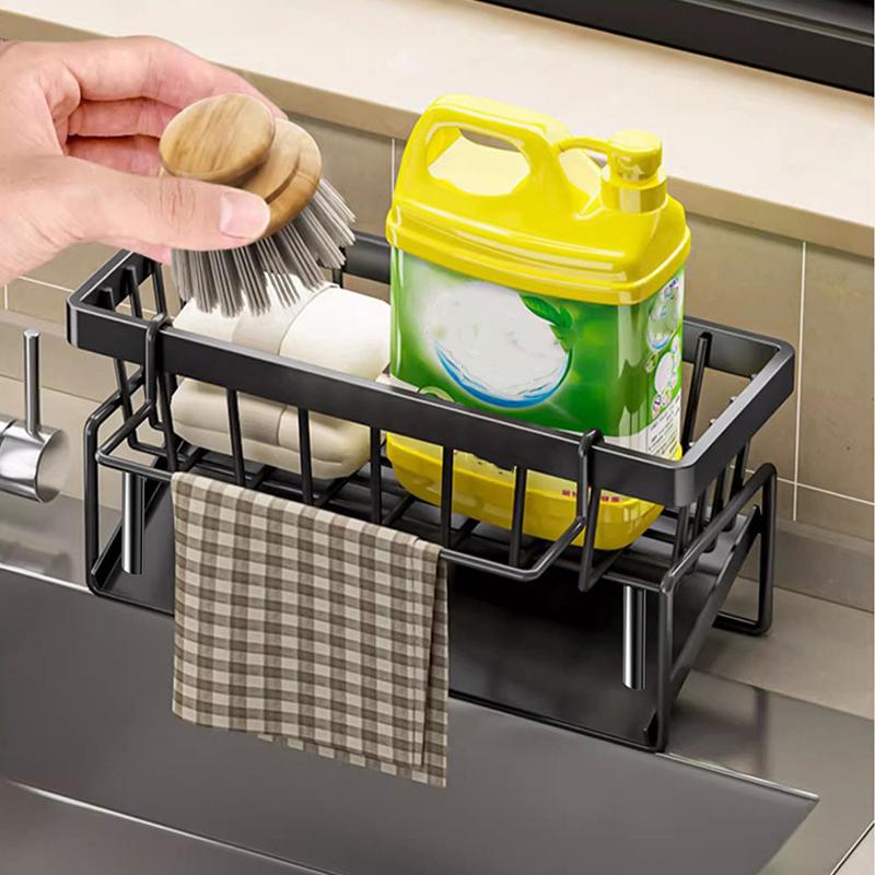 Черно-белая стойка для хранения кухонных принадлежностей для мытья раковины, кухонная дренажная стойка из нержавеющей стали, стойка для хранения губок и средств для чистки