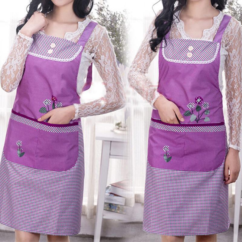 1PC Double Pocket Oilproof Kitchen Supplies Household Women Cartoon Apron Sleeveless Cleaning Aprons