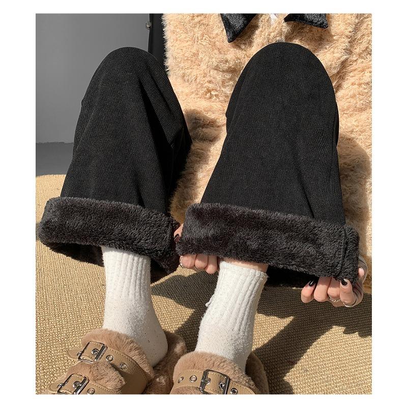 Fashion Women Drawstring Loose Casual Wide Leg Pants Autumn Fleece High Waist Winter Velvet Trousers for Women Elegant Solid Straight Lady Pants 2357