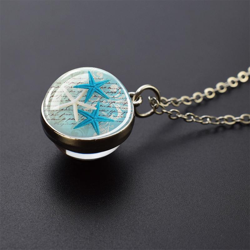 Ювелирные ожерелья с синим морем и морской жизнью, черепаха, дельфин, ракушки, двухсторонний хрустальный стеклянный шар, кулон, ожерелье для женщин и мужчин, подарок