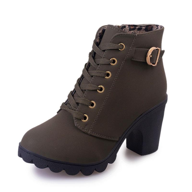 Fashion Women Boots Plus Size Ankle Boots Women Platform High Heels Lace Up Buckle Strap Shoes Thick Heel Short Boot Ladies