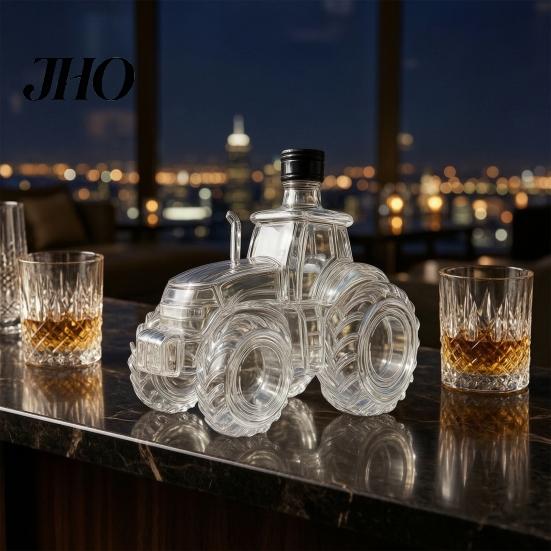 Unique Home Bar Flask Tractor Shaped Whiskey Glass Decanter, 300ML Wine Bottle with Lid, Clear And Spirits for Spirits, Novelty Barware Gift