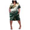 Women's Summer Plus Size V-Neck Short Sleeve Knee Pocket Printed Casual Dress