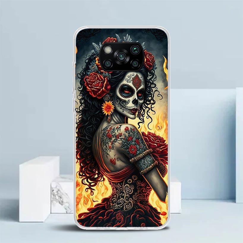 Чехол для телефона Catrina Beautiful Rose Girl Skull для Xiaomi Poco F7 Ultra X5 X6 X7 Pro M7 Redmi 15C 15 13C 13 12C 12 10C 10 10A 9 9C