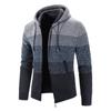 Men's Fleece Thickened Cardigan Sweater Large Size Jacket Hooded Color Matching Korean Version Knitted Sweater