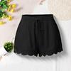 Women Summer Shorts Elastic Drawstring Waist Solid Color Lace Trim Shorts Loose Fit Elastic Tight Yoga Pants
