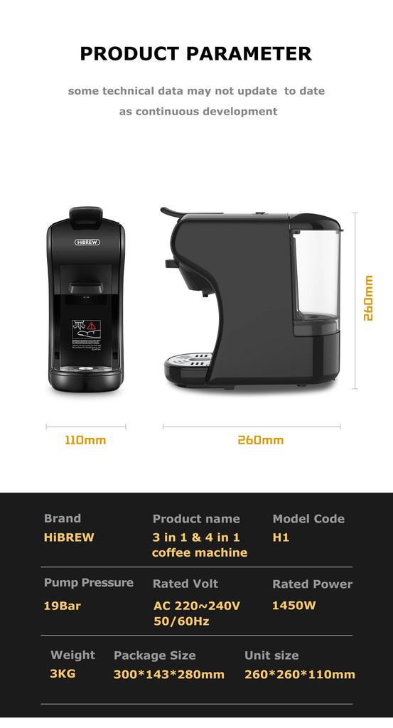 HiBREW H1A 220V Multifunctional Coffee Machine Espresso Cold and Hot Extraction Compatible Multi-capsule Small