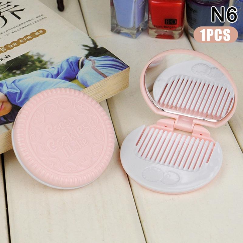 Шоколадное печенье, круглое складное зеркало для макияжа, карманные зеркала для женщин, маленькое зеркало цвета какао с расческами, черное кофе