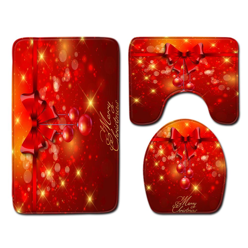 Christmas Bathroom Floor Mat Toilet Three-Piece Set