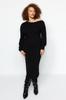 Women's Style Plus Size Dress Black Asymmetrical Detailed Knitwear Dress