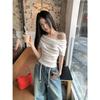 Spice girl solid color shoulder slim and thin T-shirt summer versatile fashion chic pure desire style sexy niche top