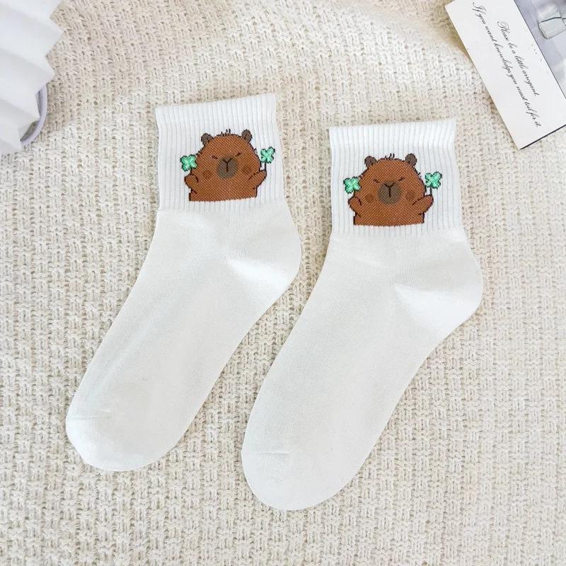 Мультяшные носки с капибарой, носки с медвежонком, весенне-осенние хлопковые носки средней длины, милые носки, популярные в интернете, корейская версия, носки-следки