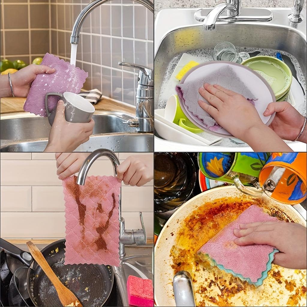 10pcs Microfiber Dish Cloths Multi-Purpose Double-Sided Dishwashing Towels Absorbent Kitchen Cleaning Rags