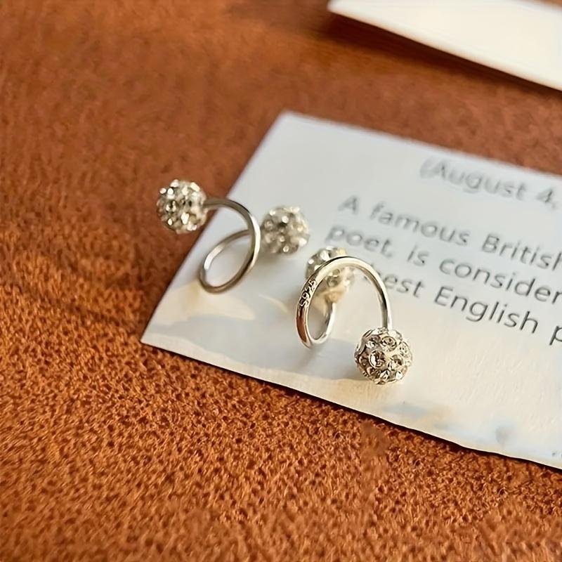 1 Pair Luxury Spiral Rod Ball Earrings, Stainless Steel, Versatile Daily Wear & Gift Jewelry, with Rhinestone Inlay for All-Season Fashion Accessory