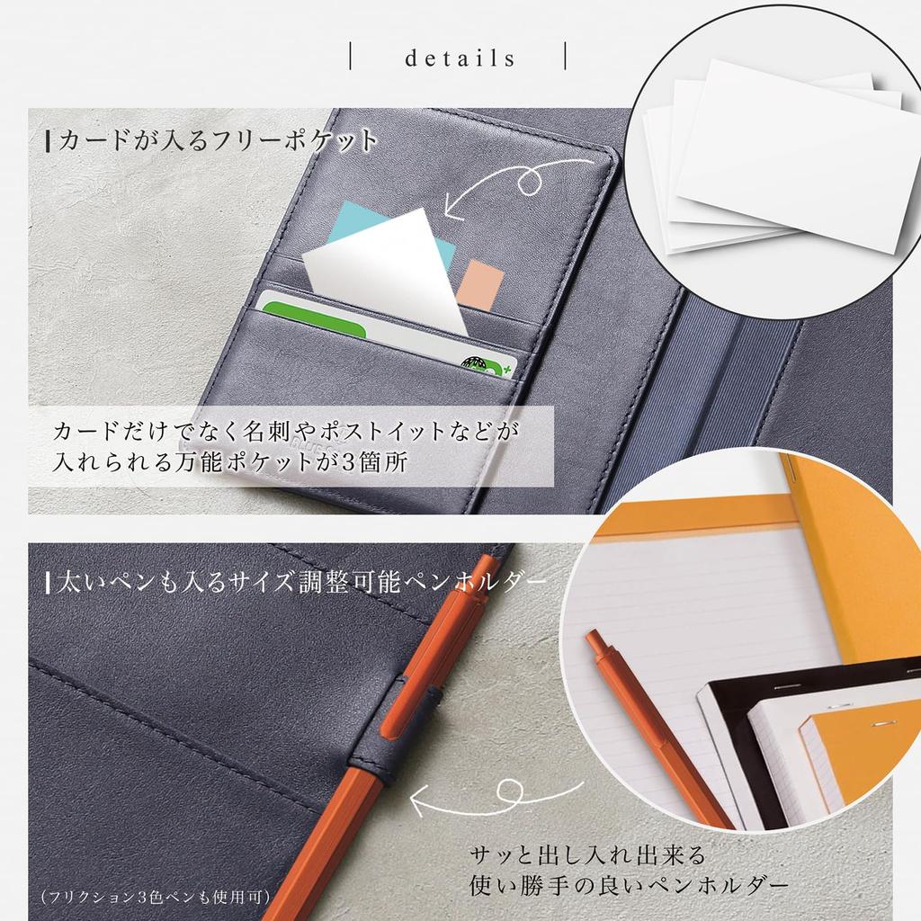 Rodia Cover A5 Size 16 Premium Leather Notebook Cover with Pen Holder and Pocket for Sticky and Business Cards RD3 [BLUE SINCERE] No. Cards, Notes, /