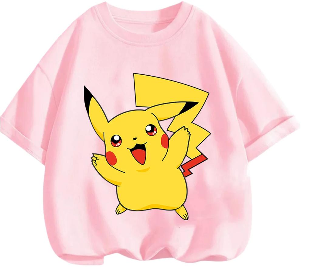 2026 Summer Round Neck T Shirt Pikachu Cute Cartoon Print Casual Street Style Kids Boys Girls 3 14 Years Lightweight Daily
