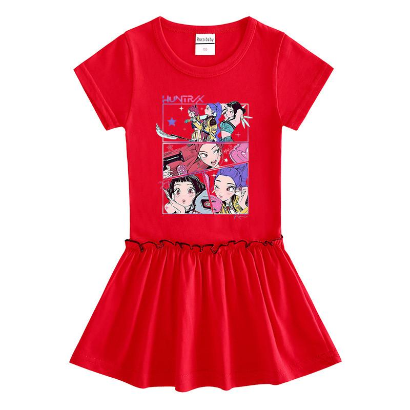 Girls Kpop Rumi Mira Zoey Hunters Print Raglan Sleeves Dress