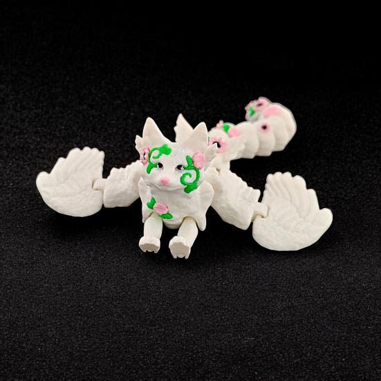 3D-печатная фигурка белой лисы с подвижными суставами, фигурка крылатой лисы, шарнирная модель животного, игрушка-фиджет, украшение для рабочего стола, орнамент