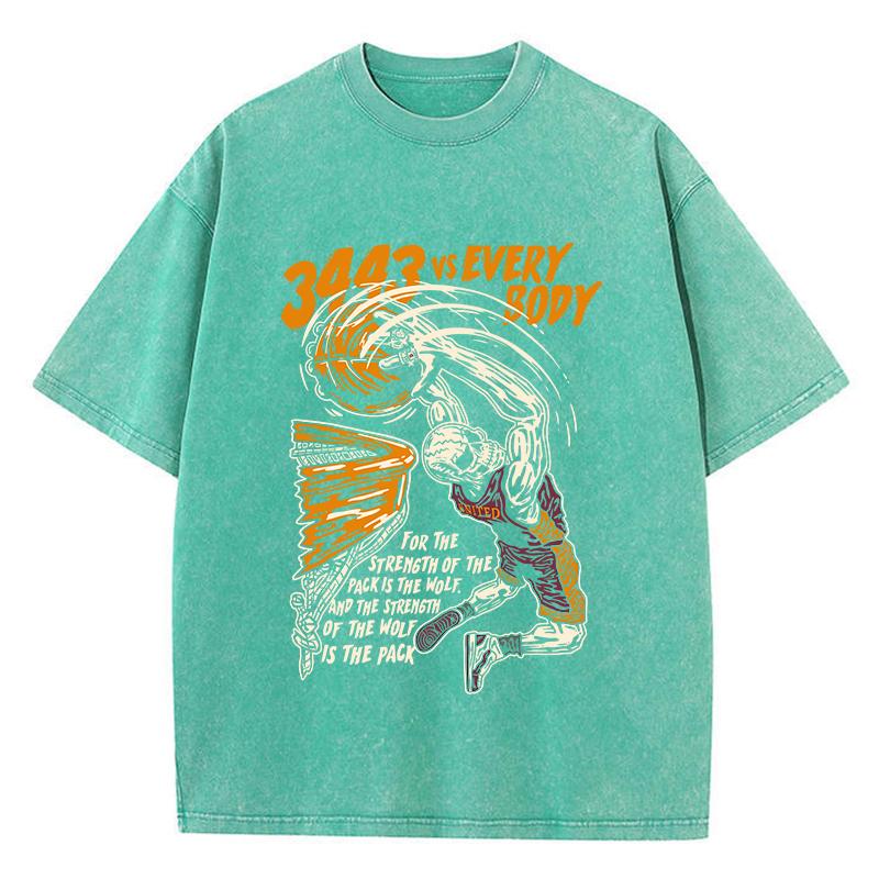 Womans Acid Wash T-Shirts Skeleton Basketballprints Tops Distressed Crewneck Oversized Cotton Tee Shirts Trend Clothes