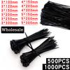 500/1000PCS Self-locking Plastic Nylon Tie Black Zip Wraps Strap Nylon Cable Tie Set Fastening Ring Loop Wire Wrap