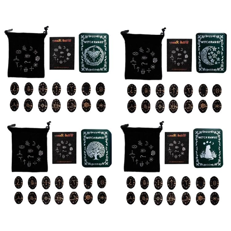 Набор рунических камней, руны из массива дерева с коробкой для путешествий, гаданий, колдовства