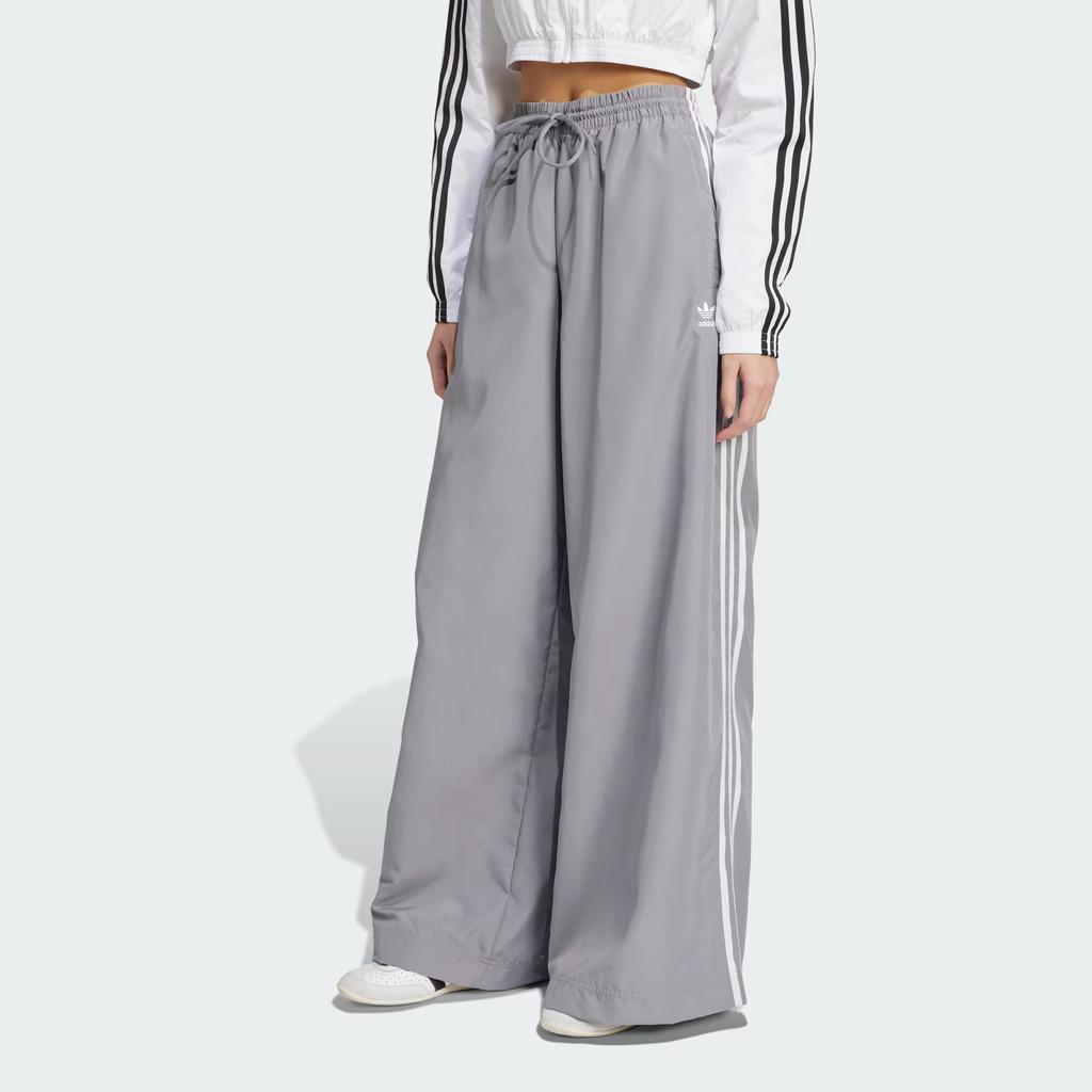 adidas Оригинальные свободные спортивные брюки с широкими штанинами и полосатым логотипом на шнурке, женские плавки, серые JD3389