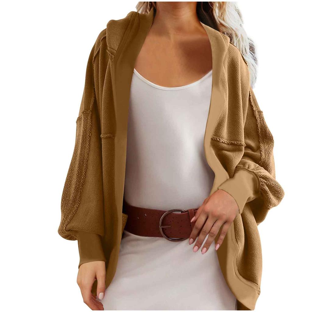 Women's Casual Temperament Commuting Loose Back Stitching Open Cardigan Sweatshirt Hooded Jacket