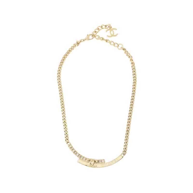 CHANEL [22 new autumn and winter products] thick chain curved diamond necklace women's gold
