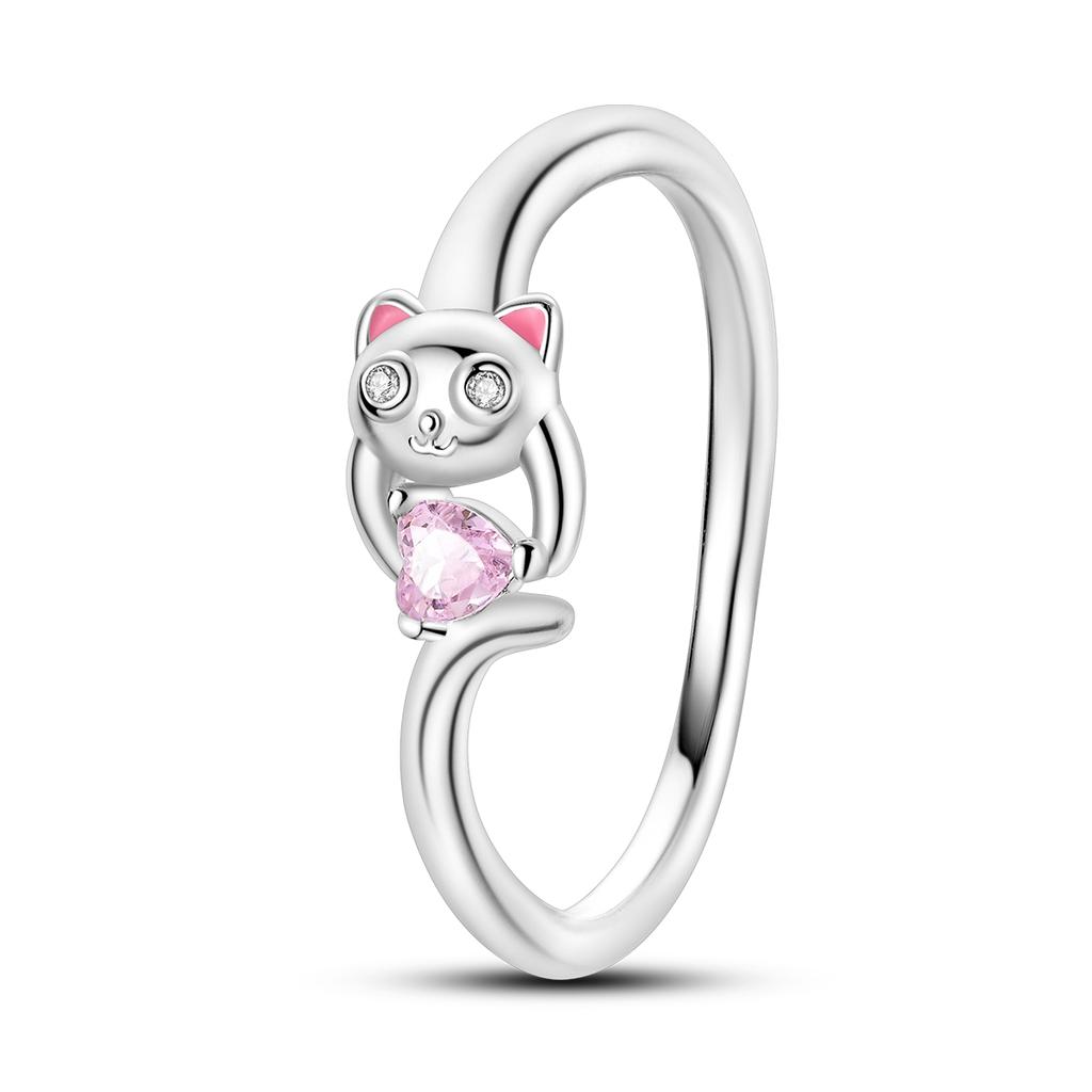 copper Plated Pink Cat Ring Infinite Authentic Design Heart Zircon Wedding Anniversary Rings Jewellery Gift Ideal For Women