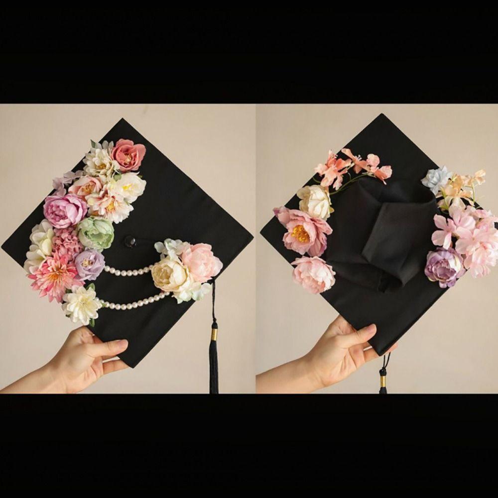 Doctor Flowers Graduation Cap Master Trencher Cap Durable Academic Hat with Tassels College