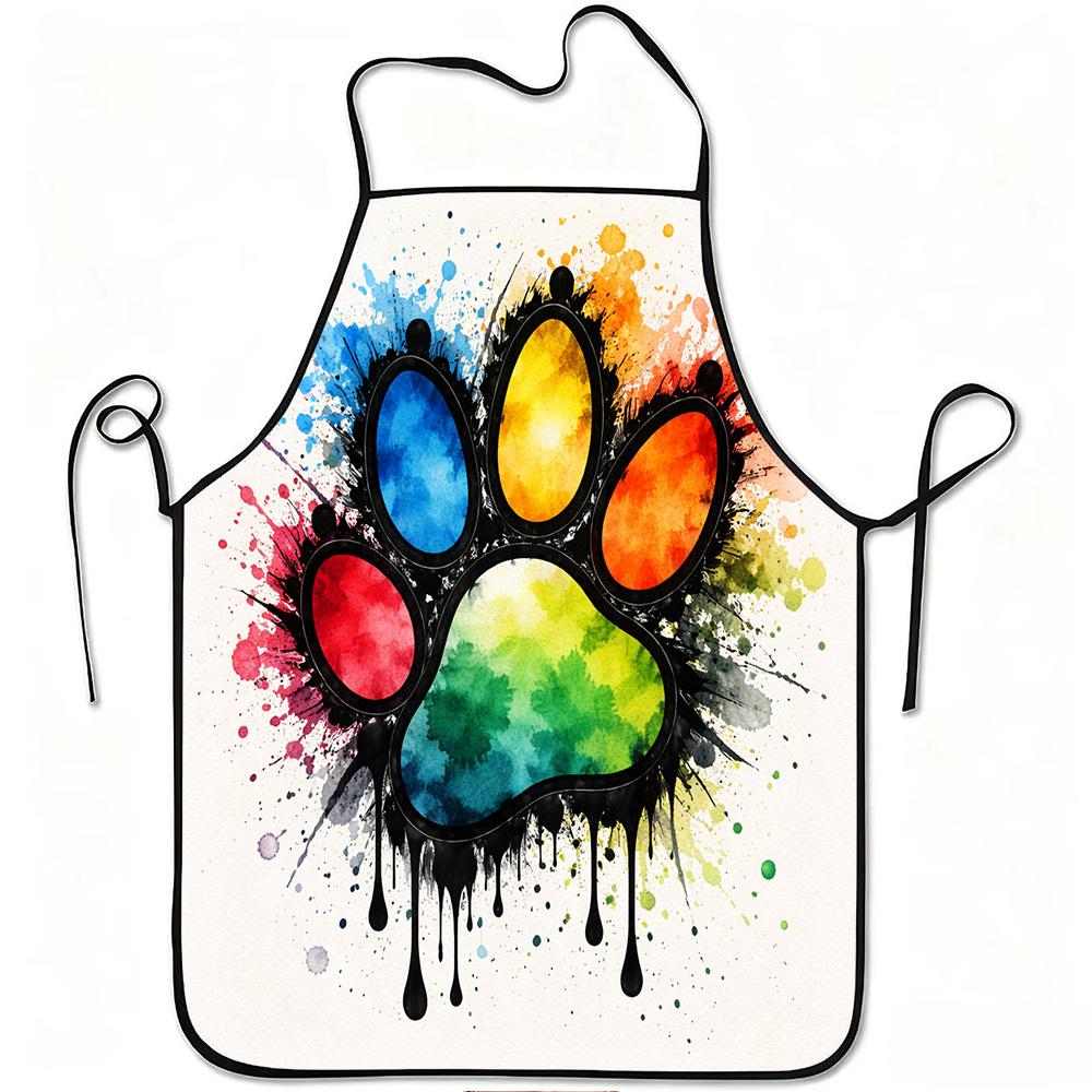 1pc Colorful Paw Print Art Apron, Durable and Easy to Clean, Adjustable Waistband, Polyester Material, for Kitchen Cooking, Gardening, Orchard Picking