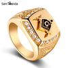 Men Ring Luxury Gold Color Masonic Titanium Jewelry Geometrical Design