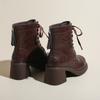 Women's Platform Chelsea Boots New Round Toe Chunky Heel Women Brown Ankle Boots Lace-up High Heel Leather Boots D460