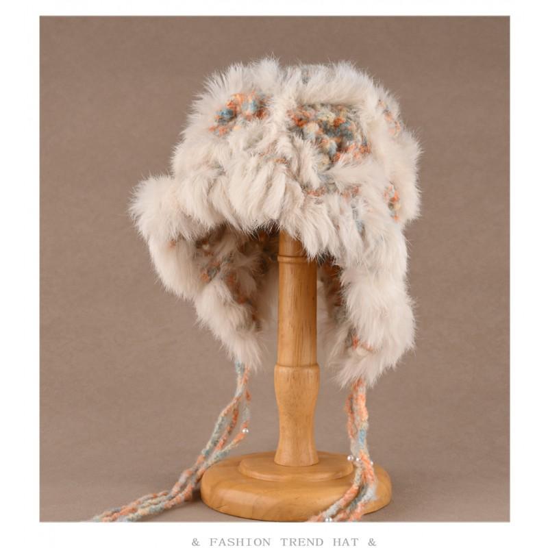 Womens Knit Lion Dance Hat Faux Fur Cloud Warm Earflap Winter Cute Tassel Snow Cap