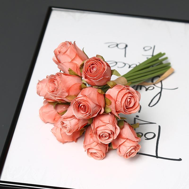 Artificial 12-Head Rose Bouquet for Bridal, Valentine's, Home Decor, Table Centerpiece, or Photography Props.