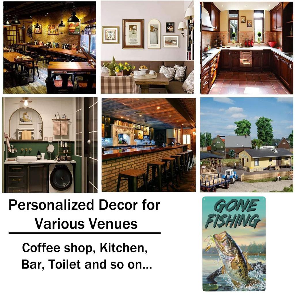 Винтажные металлические знаки для рыбалки, домик для рыбы, знак «дом у озера», подарки для рыбака, настенное искусство для рыбалки, забавный декор для дома 8x12 дюймов