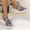 Лето 2024 года, новые стильные женские сандалии для дома с открытым носком и толстой подошвой, простые повседневные тапочки из синего денима Zapatos Mujer