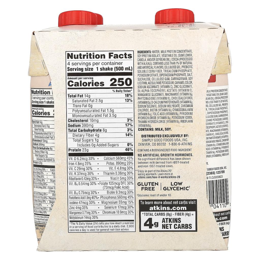 Atkins Protein-Rich Shakes, Creamy Chocolate Flavor, Pack of 4, 16.9 Fl Oz (500 Ml) Each