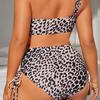 Женский купальник бикини большого размера с леопардовым принтом на одно плечо, 2024