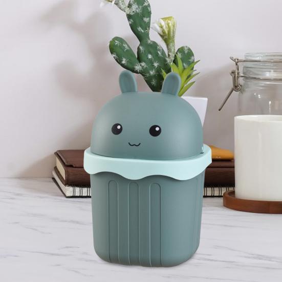 Desktop Trash Can with Lid Large Capacity Cartoon Shape Rectangle Creative Mini Garbage Can Waste Basket