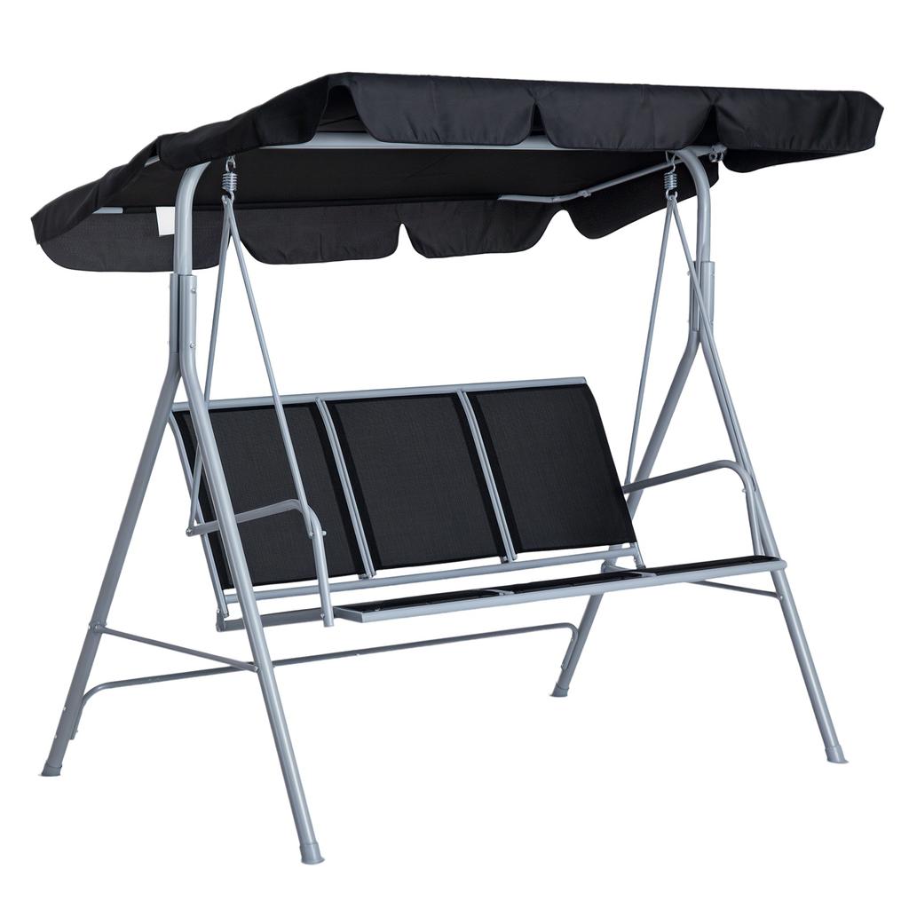 Hollywood Swing with Adjustable Sun Canopy, 3-Seater Garden Swing, Anti-Slip Feet, Capacity up to 240 kg, Garden Lounger, Patio, 171x108x154cm, Black