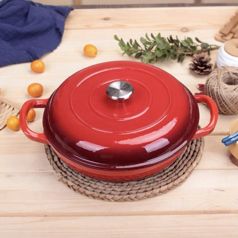 4.5L Dutch Oven Soup Pot Cast Iron Casserole Braiser Casserole Skillet with Lid and Dual Handles Dutch Oven Baking