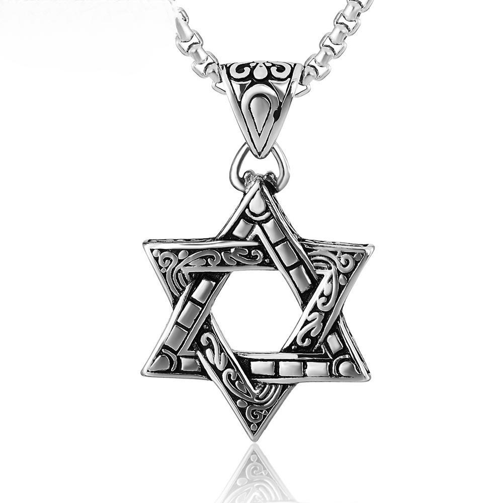 Vintage Star of David Pendant, Black Titanium Steel Magen David Necklace, Retro Gothic Hexagram Judaica Jewelry for Men Women