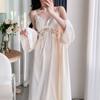 Ice silk pajamas women's spring and autumn long suspender pajamas, two summer pure desire sexy chest pad long skirts and robes